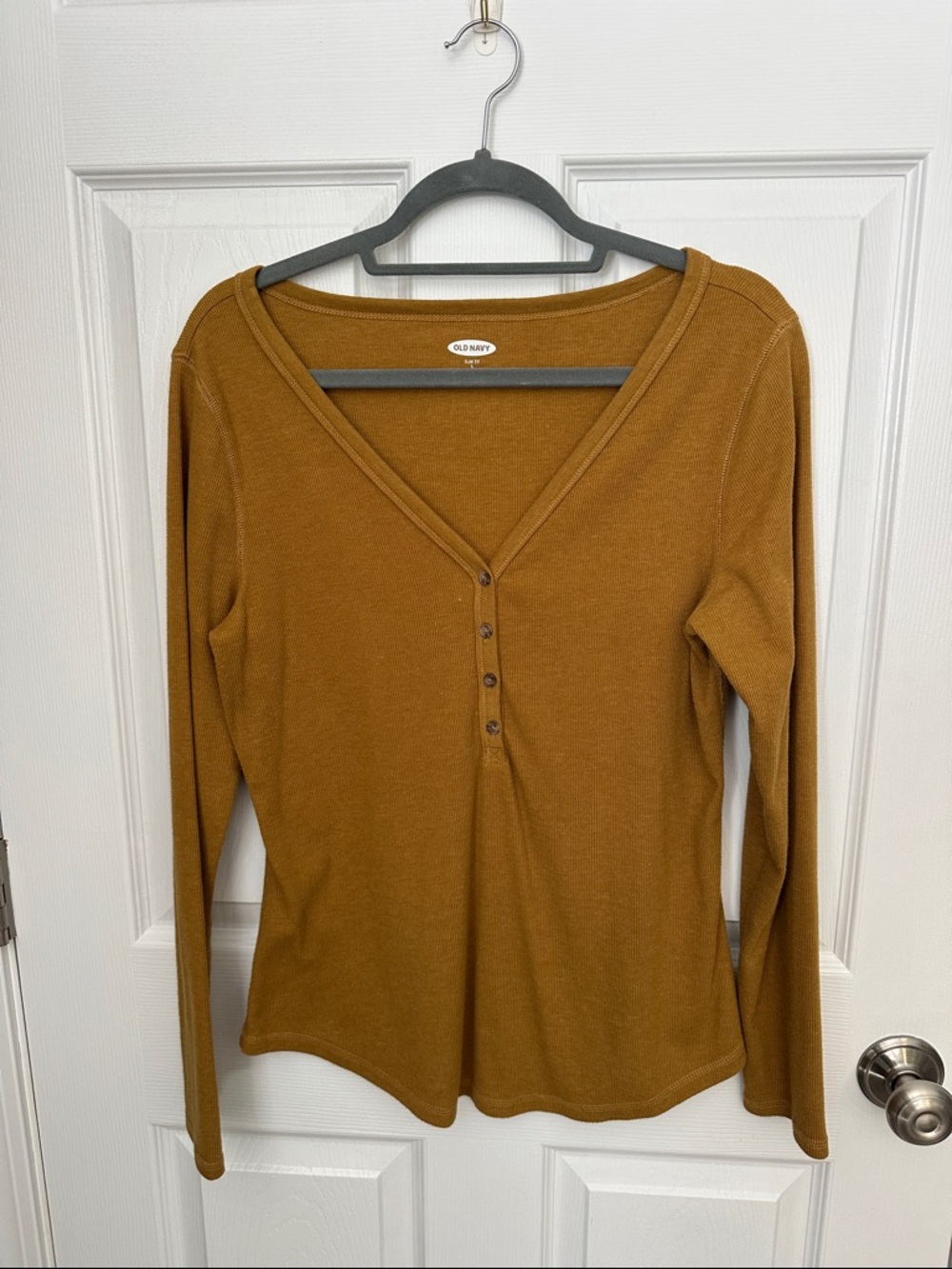 Old Navy Mustard Long-Sleeve V-Neck Henley Top